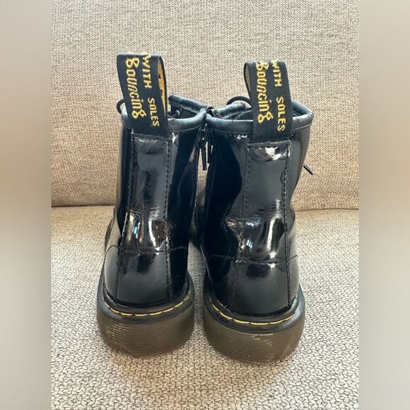 Doc Martens Kids Patent Leather Black Combat Boots Size 3 - Picture 7 of 11